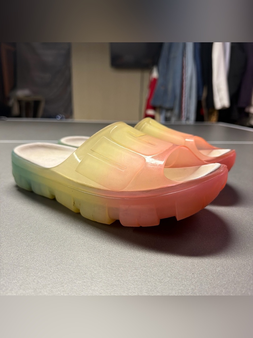 UGG Women's Jella Clear Rainbow Watercolors Slide Sandals, Size 9.5